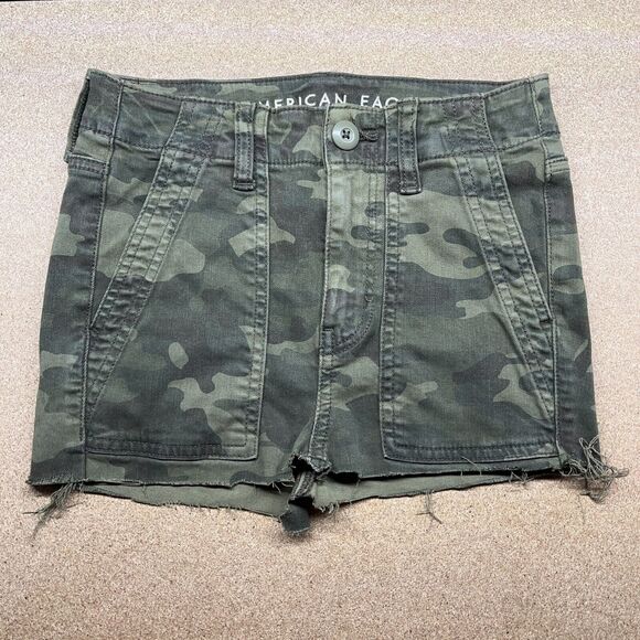 American Eagle Skirt Womens 0 Green Hi-Rise Mini Camo A-Line‎ Short Stretch - Picture 1 of 9